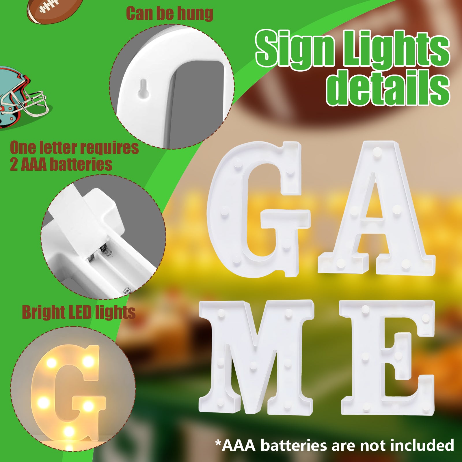 Game Time Football Party Decorations, Letter Sign LED Lights